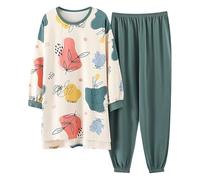 GMAYO Camicia da Notte,Pigiama a Maniche Lunghe Set Cotone Pigiameria Grandi Vestiti Oversize per la casa Stripe Casual Women