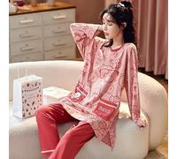 GMAYO Camicia da Notte,Pigiama a Maniche Lunghe Set Cotone Pigiameria Grandi Vestiti Oversize per la casa Stripe Casual Women