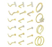 GMBYLBY 23 Borchie Per Naso in Zircone in Acciaio Inossidabile 3 Disegni Con Gambo Variazioni Colore 1.5 3mm Pietre Preziose Set Gioielli Per Corpo Set Gioielli Per Piercing Naso