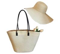 GMBYLBY Accattivante borsa da spiaggia in paglia con spaziose borse a tracolla interne borsa casual per shopping in città o picnic all'aperto elegante borsa da spiaggia da donna, Beige, No hat