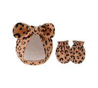 GMBYLBY Anti graffio Bambino Bowknot Cappello e Guanti Set Morbido Cotone Neonati Unisex Guanti con Cappello Turbante per Docce Neonati Neonati Cappellini Cofano, Leopardo caffè, Taglia unica