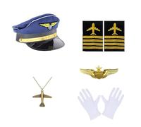 GMBYLBY Costume da capitano della compagnia aerea accessorio capitano uniforme spalline cappello cravatta assistente di volo hostess gioco di ruolo vestito