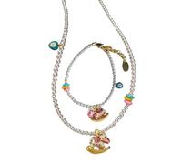 GMBYLBY Elegante Set Gioielli Per Madre E Figlia Con Bracciali Con Collana Perle Finte Per L'uso Quotidiano E Per Occasioni Speciali Set Bracciali Con Collana Perle Finte