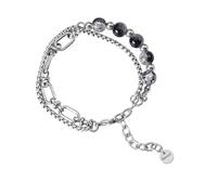 GMBYLBY Gioielli Hip Hop A Doppio Strato Bracciale in Acciaio Inossidabile Texture Gelirrys da Polso Presente per Uomini E Donne Perle Giunzione Braccialetto