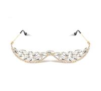 GMBYLBY Nessuno Lens Strass Occhiali Cornici V Forma Occhiali Da Sole Mezza Telaio Occhiali Da Sole Di Cristallo Per, Oro Gd, Medium