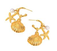 GMBYLBY Orecchini pendenti pendenti da donna alla moda con stelle marine e conchiglie in oro marino per giovani S, Medio, Acciaio al titanio, Nessuna pietra preziosa