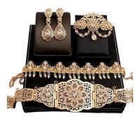 GMBYLBY Set gioielli da sposa lusso placcati per la sposa araba con orecchini a spilla Accessori per caftano marocchino Catena per caftano