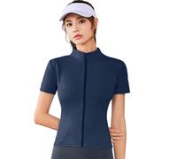 GMBYLBY Yoga Training Track Giacche Per Le Donne Elastico Top Manica Corta Stand Collar Full Zip Vita Dimagrante T-shirt Gym Wear Wicking Fitness Shirt