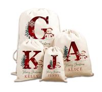 GMDLSK Sacco di Babbo Natale Personalizzato con Nome Iniziale, Custom Christmas Natural Cotton Sack Bag Extra Large with Drawstring, Sacchetti Regalo per Regali di Natale,Riutilizzabil