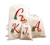 GMDLSK Sacco di Babbo Natale Personalizzato con Nome Iniziale, Custom Christmas Natural Cotton Sack Bag Extra Large with Drawstring, Sacchetti Regalo per Regali di Natale,Riutilizzabil