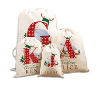 GMDLSK Sacco di Babbo Natale Personalizzato con Nome Iniziale, Custom Christmas Natural Cotton Sack Bag Extra Large with Drawstring, Sacchetti Regalo per Regali di Natale,Riutilizzabil