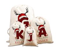 GMDLSK Sacco di Babbo Natale Personalizzato con Nome Iniziale, Custom Christmas Natural Cotton Sack Bag Extra Large with Drawstring, Sacchetti Regalo per Regali di Natale,Riutilizzabil