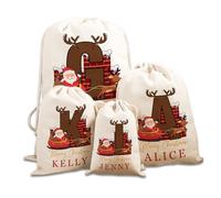 GMDLSK Sacco di Babbo Natale Personalizzato con Nome Iniziale, Custom Christmas Natural Cotton Sack Bag Extra Large with Drawstring, Sacchetti Regalo per Regali di Natale,Riutilizzabil