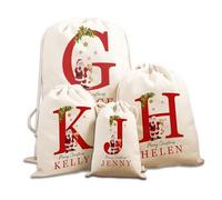 GMDLSK Sacco di Babbo Natale Personalizzato con Nome Iniziale, Custom Christmas Natural Cotton Sack Bag Extra Large with Drawstring, Sacchetti Regalo per Regali di Natale,Riutilizzabil
