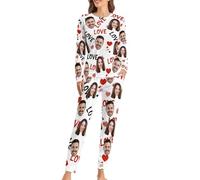 GMDLSK Set Pigiama Personalizzato con Foto del Viso, Pigiama Donna Uomo, Loungewear Regalo per la Famiglia Coppia XS-6XL