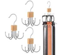 GmeDhc 3 Pezzi Armadio Portacinture, Appendino per Cinture con 6 Ganci, Appendino per Cinture in Legno Metallico, Ortacinture, per Cravatte, Sciarpe, Cappelli