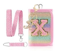 GmeDhc Borsa sul petto per bambini, con lettere rosa dalla A alla Z, tripla piegatura con portachiavi, portafoglio da appendere per la scuola, regalo per ragazze, x, 12*8*2.5CM, Moderno