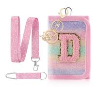 GmeDhc Borsa sul petto per bambini, con lettere rosa dalla A alla Z, tripla piegatura con portachiavi, portafoglio da appendere per la scuola, regalo per ragazze, d, 12*8*2.5CM, Moderno