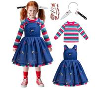 GMEDJVE Costume da Bambola Assassina per Bambina Halloween Vestito da Bambola Inquietante Cosplay Film Horror Set 4 Pezzi