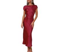 Gmeitoey 2023 Abiti Estivi con Cappuccio in Raso con Maniche ad Aletta per Donna Elegante Abito Midi per Ospiti di Nozze in Vita Increspata, Borgogna, XS