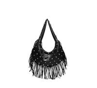 GMGQJST Borsa Borchie Borsa a tracolla con rivetti con frange Borsa a tracolla vintage da donna di grande capacità, gnocco da postino casual(Black)