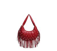 GMGQJST Borsa Borchie Borsa a tracolla con rivetti con frange Borsa a tracolla vintage da donna di grande capacità, gnocco da postino casual(Red)