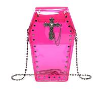 GMGQJST Borsa Borchie Borse a tracolla da donna con rivetti Borse for telefono approvate dallo stadio in PVC trasparente color gelatina Borsa a tracolla a forma di bara di Halloween(Red)