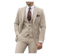 GMGQJST Completo Uomo Elegante 3 Pezzi Abiti da Uomo Slim Fit Smoking dello Sposo Abiti da Sposa Uomo Groomsmen Abito Formale da Festa Maschile(Beige,XXL (EU 54))