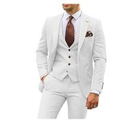 GMGQJST Completo Uomo Elegante 3 Pezzi Abiti da Uomo Slim Fit Smoking dello Sposo Abiti da Sposa Uomo Groomsmen Abito Formale da Festa Maschile(White,L (EU 50))