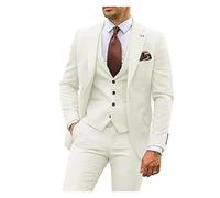 GMGQJST Completo Uomo Elegante 3 Pezzi Abiti da Uomo Slim Fit Smoking dello Sposo Abiti da Sposa Uomo Groomsmen Abito Formale da Festa Maschile(Ivory,L (EU 50))