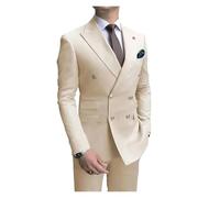 GMGQJST Completo Uomo Elegante Abito da Uomo Casual Doppio Petto in 2 Pezzi Business Standard Taglio con Risvolto Risvolto Smoking da Ballo Nuziale (Abito + Pantaloni) Abbigliamento Uomo(Beige,M)