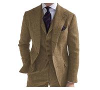 GMGQJST Completo Uomo Elegante Abito da Uomo Formale 3 Pezzi Slim Fit Scialle con Risvolto in Tweed Smoking da Ballo for testimoni dello Sposo di Nozze (Giacca + Gilet + Pantaloni)(Brown,XL)