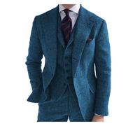 GMGQJST Completo Uomo Elegante Abito da Uomo Formale 3 Pezzi Slim Fit Scialle con Risvolto in Tweed Smoking da Ballo for testimoni dello Sposo di Nozze (Giacca + Gilet + Pantaloni)(Blue,L)