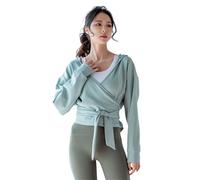 GMGQJST Scaldacuore Danza Bambina Felpa con Cappuccio Sportiva da Donna, a Maniche Lunghe, in Pile, for Yoga e Fitness, con Cintura, Morbida e Confortevole.(Green,L/XL)