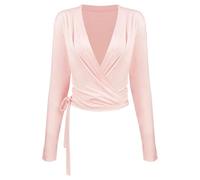 GMGQJST Scaldacuore Danza Bambina Magliette a Maniche Lunghe con Spalline Incrociate for Yoga, Pilates, Corsa, Sport all'Aria Aperta, Traspiranti e morbide(Pink,L/XL)