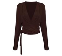 GMGQJST Scaldacuore Danza Bambina Magliette a Maniche Lunghe con Spalline Incrociate for Yoga, Pilates, Corsa, Sport all'Aria Aperta, Traspiranti e morbide(Dark Brown,S/M)