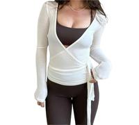 GMGQJST Scaldacuore Danza Bambina Top avvolgenti da Yoga da Donna, Aderenti, a Maniche Lunghe, Aderenti, da Allenamento, da Balletto, da Donna, Modello Coquette, Dolce e Chic(Color 03,S)