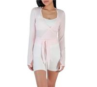 GMGQJST Scaldacuore Danza Bambina Top Corto Avvolgente da Donna, Manica Lunga, Scollo a V Profondo, Allacciato, for Allenamento, Balletto, Pilates, Yoga, Fori for i Pollici(Color 01,M)