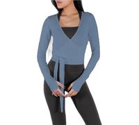 GMGQJST Scaldacuore Danza Bambina Top Corto Avvolgente da Donna, Manica Lunga, Scollo a V Profondo, Allacciato, for Allenamento, Balletto, Pilates, Yoga, Fori for i Pollici(Color 04,M)