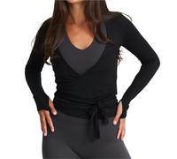 GMGQJST Scaldacuore Danza Bambina Top Corto da Donna, da Yoga e Danza, a Maniche Lunghe, con Laccetti sul Davanti, for Uscire, Stile Balletto e Pilates(Black,XL)