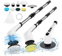 Gmiigu Spazzola elettrica per la pulizia, Electric Spin Scrubber senza fili, manico regolabile con 9 testine intercambiabili, manico regolabile per bagno e cucina (bianco)