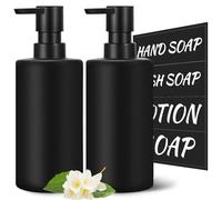 GMISUN Dispenser di sapone nero, 2 pezzi dispenser di sapone con pompa in plastica, 350 ml, dispenser per detersivo da cucina in vetro per bagno, dispenser per gel doccia, shampoo, dispenser per