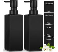 GMISUN Dispenser di sapone per le mani, 2 dispenser di sapone in vetro nero per bagno, set di dispenser di sapone per piatti da 30 ml, per cucina, dispenser di liquido per lavare a mano con etichette