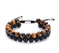 GMJGCIRVC Braccialetti per tallone da uomo, bracciale per sospetto in pietra a doppio strato Bracciale regolabile in perline 19cm