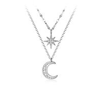 GMJGCIRVC Collana Girocollo in Argento Sterling con Doppie Perle di Catena Stella Luna e cz per Le Donne, Festa di Nozze, Gioielli in Argento