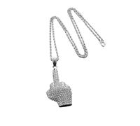 GMJGCIRVC necklace For Trendy 2025 Ice Out Middle Finger Men Hip-Hop Jewelry Rapper Street Cool Sweater Friend Gift Accessories Creative Gift, Free size,