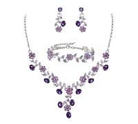 GMJGCIRVC Set di gioielli da sposa per la sposa, la damigella d'onore, in cristallo austriaco, con grappolo di fiori, foglie, collana, orecchini, bracciali