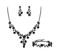 GMJGCIRVC Set di gioielli da sposa per la sposa, la damigella d'onore, in cristallo austriaco, con grappolo di fiori, foglie, collana, orecchini, bracciali