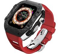 GMJGCIRVC Upgrade Carbon Fiber Bumper Case With Rubber Strap,For Ultra 49mm,modified Fluororubber Band With Metal Buckle,For IWatch 8 7 6 5 4 SE 45mm 44mm Accessories