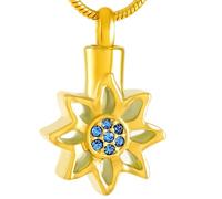 GMLRTOSPT Bellissima Collana con Ciondolo a Forma di Loto in Fiore con stami di Cristallo, ricordo di Ceneri, ricordo Umano, Gioielli per Il lutto, Regalo di Amicizia, Oro e Blu